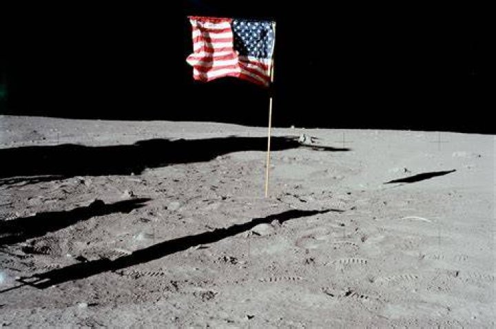Can you see the American flag on the moon?