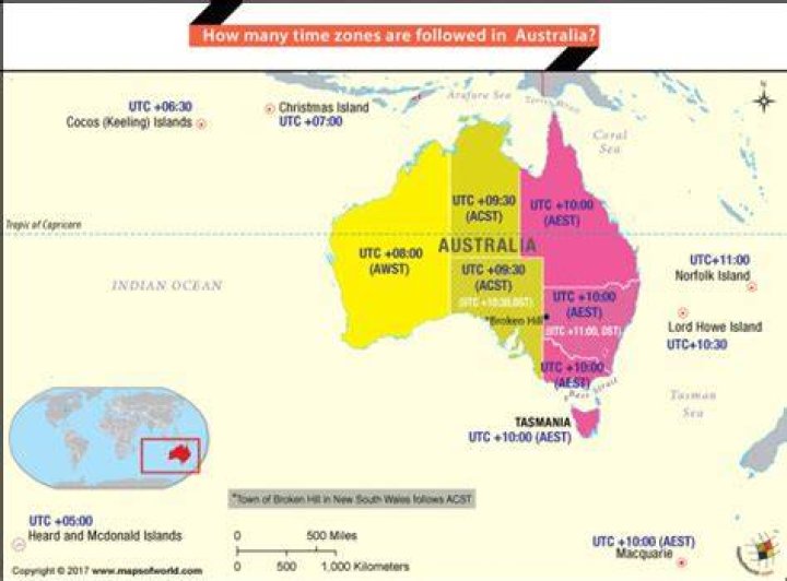 How many time zones does Australia have?